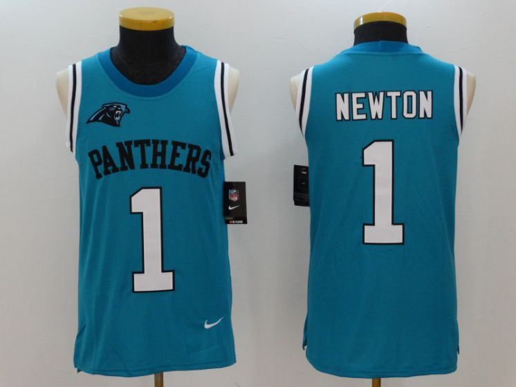 Men Carolina Panthers #1 Cam Newton Blue Rush Player Name Number Tank Top stitched NFL Jerseys